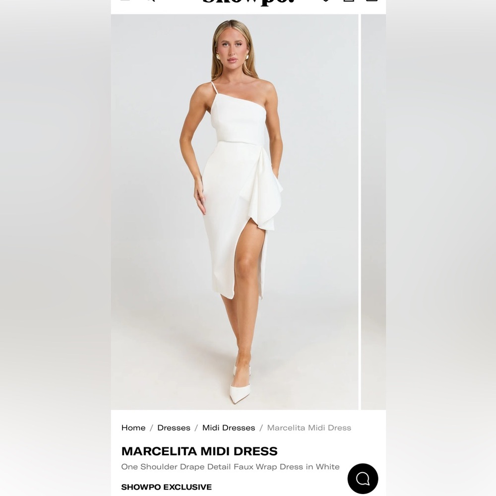 Showpo White One-Shoulder Drape Midi Dress